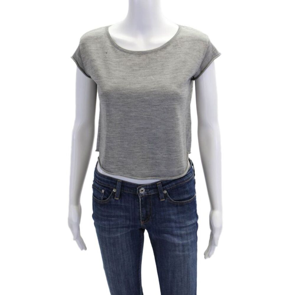 Leetha Womens Merino Wool Sleeveless Distressed Crop Top Gray Size XS